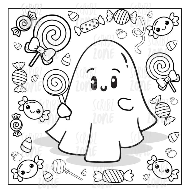 candy ghost - coloring book - My color adventure: halloween